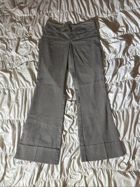 Low Waisted Gray Pinstripe Wide Leg Trousers With Buttons